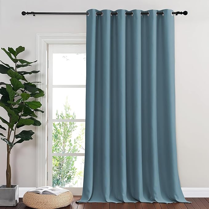 NICETOWN Blackout Room Divider Curtains for Sliding Glass Doors 102 Inches Long 1 Panel, Extra Wide Curtains for Doorway Patio Bedroom Living Room (Smoky Blue, 80Wx102L, 1 Panel)