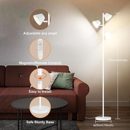 White 42W Tree Floor Lamp, Super Bright LED Standing Lamp with Remote, Modern Dimmable Floor Lamps,Individual Control, Rotable Head LED Lamp for Living Room Bedroom Office