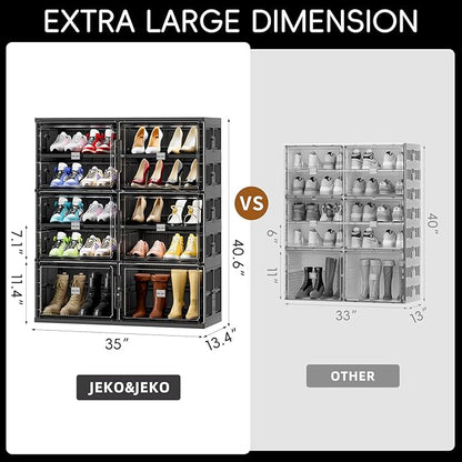 JEKO&JEKO 5 Tiers Foldable Boot Storage Shoe Rack Cabinet for Closet Entryway, Large Collapsible Shoe Organizer with Magnetic Doors (Black)