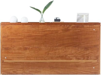 memomad Bali Set: Storage Platform Bed with Drawers + Bookcase Headboard (King Size, Caramel Brown Wood)