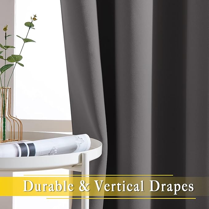 NICETOWN Patio Door Curtain 95 inch Length, Grommet Top Thermal Insulated Blackout Panels Curtain Drapes for Sliding Glass Door (Gray, 80" Wide, 1 Panel)