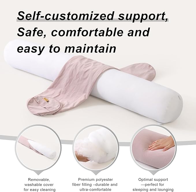 Body Pillow for Adults – Long Bolster Pillow for Bed, Round Cuddle Pillow, Full Support for Side Sleepers,39.37x 7.87 Inches,Purple