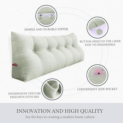 homecozy Wedge Headboard Pillow Dorm Room Reading Pillow Back Support for Sitting Up in Bed Bolster Lumbar Cushion Body Positioning Bedrest Cotton Linen 59in Grey-Beige Queen