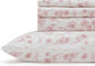 Linen Home 100% Cotton Printed Percale Sheets California King Size, Deep Pocket, 4 Pieces Set-1 Flat, 1 Deep Pocket Fitted Sheet and 2 Pillowcases, Crisp Cool Bed Linen, Mauve Botanical Floral