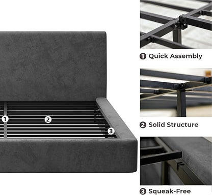 RECCI Cloud King Size Bed Frame with Ergonomic Angled Foam Cushioned Headboard, Minimalist Design Platform Bed Frame, No Box Spring Needed, Easy Assembly (Moon Grey)