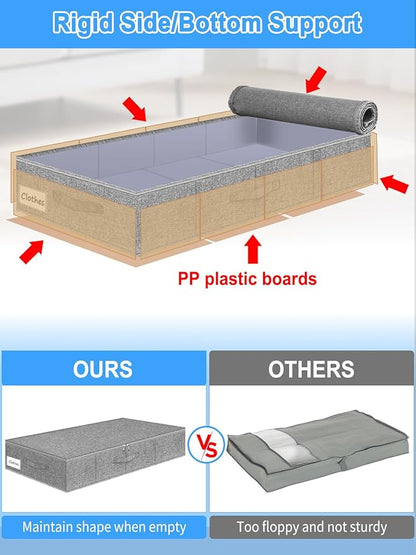 Under Bed Storage Container, 7" Tall Underbed Storage Bin with Rigid Sides & Bottom, Large Under-Bed Clothes Organizer with Zippered Lid for Bedroom, Dorm, Sofa, 30x15x6.7, Grey