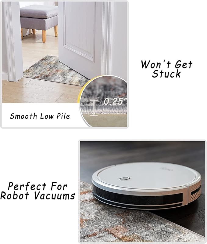 vivorug Round Rug 4ft Abstract Round Area Rug Non-Slip Indoor Carpet for Living Room Bedroom Entryway, Stain Resistant Home Decor Circle Rug, Grey/Rust