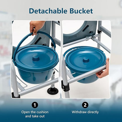 Goplus 4-in-1 Folding Bedside Commode, 440lbs Commode Chair for Toilet with Arms, Padded Seat, Height Adjustable Bedside Toilet, Shower Chair, Adult Potty Chair for Seniors Elderly Disabled Bariatric
