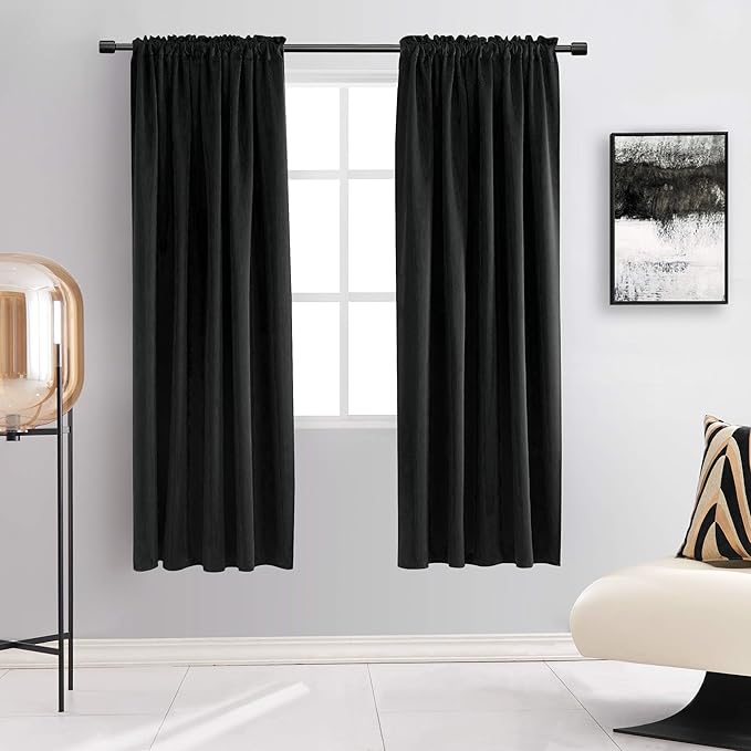 DONREN 99 Percent Blackout Curtain Panels for Bedroom - 72 Inch Length Thermal Insulating Blackout Rod Pocket Drapes for Small Windows (42 x 72 Inches,Set of 2 Panels,Black)