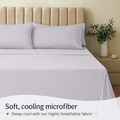 LuxClub 4 PC Sheet Set Bed Sheets Deep Pockets 16" Eco Friendly Wrinkle Free Cooling Machine Washable Hotel Bedding Silky Soft - Dove Gray King