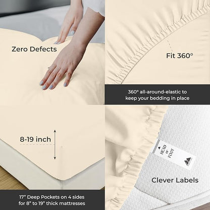 Mayfair Linen 100% Egyptian Cotton Queen Sheets Set - 2000 Series Luxury Sheets Queen Size Bed Set, Soft & Cooling, Sateen Weave 17" Extra Deep Pocket Hotel Collection Sheet (4 Pc, Ivory)