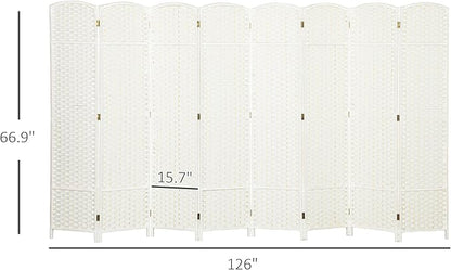 HOMCOM Room Divider, 8 Panel Folding Privacy Screen, 5.6' Tall Freestanding Wall Partition for Home Office, Bedroom, White