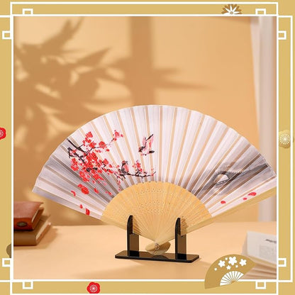 Roowest 2 Pcs Acrylic Fan Display Stand Folding Japanese Chinese Hand Fan Stand Easel Foldable Handheld Display Base Organizer (Black)