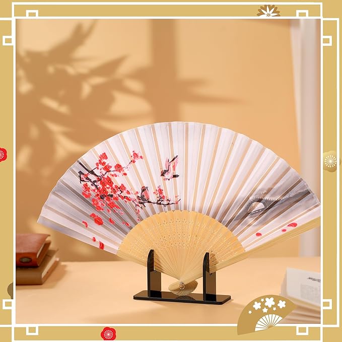 Roowest 8 Pcs Acrylic Fan Display Stand Folding Japanese Chinese Hand Fan Stand Easel Foldable Handheld Display Base Organizer (Black)