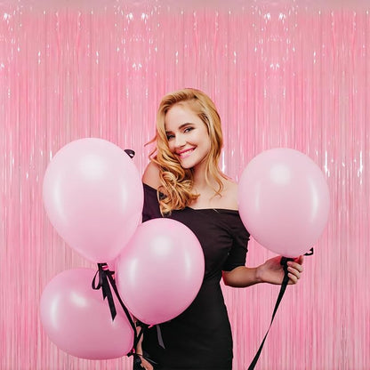 GOER 6.4 ft x 8.2 ft Foil Fringe Curtains Party Photo Backdrop Party Streamers for Birthday,Graduation,New Year Eve Decorations Wedding Decor(2 Packs,Candy Pink)