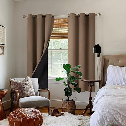 BGment Thermal Insulated 100% Blackout Curtains for Bedroom with Black Liner, Double Layer Full Room Darkening Noise Reducing Grommet Curtain (42 x 72 Inch, Taupe, 2 Panels)