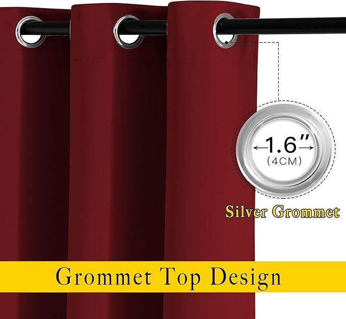 NICETOWN Blackout Draperies Curtain Panels - Thermal Insulated Solid Grommet Blackout Curtains/Panels/Drapes for Living Room(Burgundy Red, 1 Pair, 46 by 54-Inch)