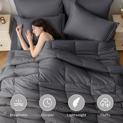 JOLLYVOGUE Queen Comforter Set, Ultra-Soft Bed in a Bag Queen Size 7 Pieces, Oeko-TEX Certified Bedding Set with Down Alternative Comforter, Sheets, Pillowcases & Shams, Dark Grey