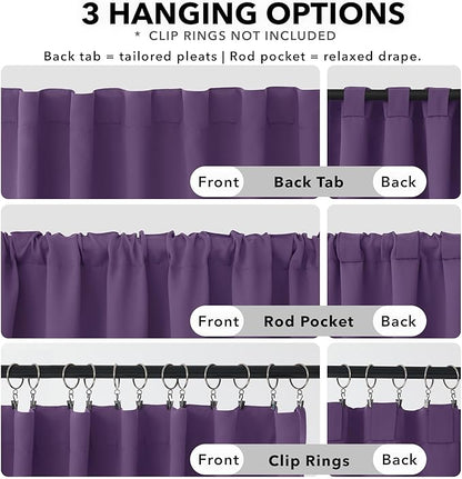 Deconovo Blackout Curtains, Thermal Insulated, W52 x L45 2 Panels, Back Tab, Machine Washable, Room-Darkening Drapes for Bedroom/Living Room Purple Grape