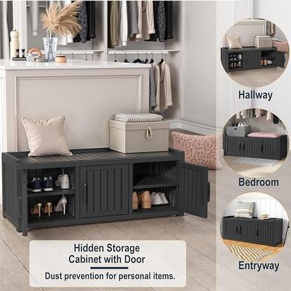 ROJIK Shoe Cabinet Waterproof UV-Resistant,Storage Bench Indoor Outdoor with Adjustable Shelves,for Entryway Bedroom,Hallway,Living Room(3 Door,Black)