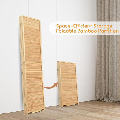 Bamboo Room Divider Folding Privacy Screens, Wall Divider for Room Separation, Portable Room Partitions and Dividers, 5.6FT Bamboo Mesh Woven Room Divider Panel (Brown, 6 Panel)