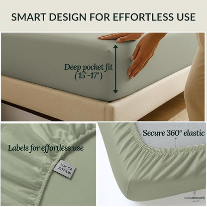 Cloud Scape Linen 100% Egyptian Cotton King Sheets Set – 400 Thread Count, 4-Piece Soft Hotel Quality Bedding Set,Deep Pockets up to 16”, Mineral