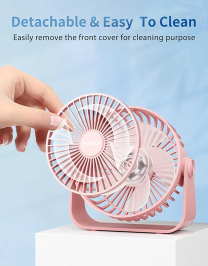 TriPole USB Desk Fan Portable Mini Fan Powerful 3 Speeds Wind Personal Desktop Fan with 360° Head Rotation for Home Office Car Indoor Outdoor Pink, No Battery, 4.5 Inches