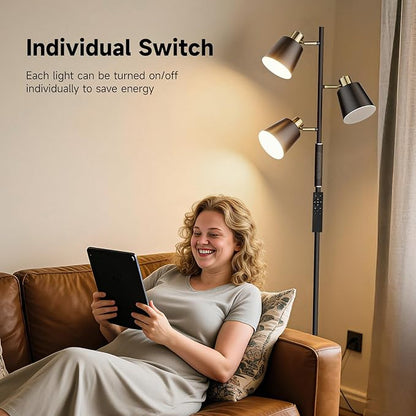 LED Tree Floor Lamp, 2500LM Super Bright Standing Lamp with Remote & Touch Control, 4 Color Temperatures, 3 Rotatable Lights, Modern Dimmable Floor Lamps for Living Room Bedroom Office