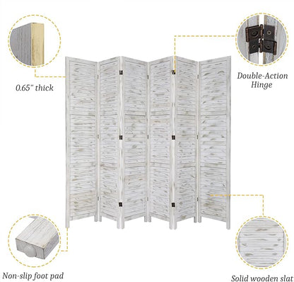 Bonnlo Wood Room Divider Privacy Screen, 5.9 Ft Tall Folding Partition Wall Divider, Indoor Freestanding Hinged Space Separator (Grey, 6 Panel)