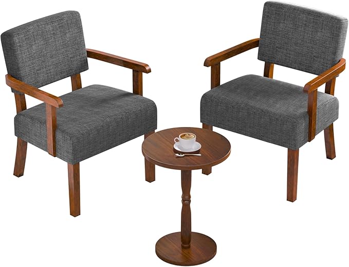 Accent Chair Set of 2 with Table, Living Room Chairs with Soft Seat and Armrests for Living Room Bedroom Reading Room Waiting Room, Grey (AC01)