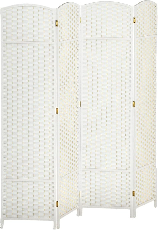 HOMCOM Room Divider, 4 Panel Folding Privacy Screen, 5.6' Tall Freestanding Wall Partition for Home Office, Bedroom, White