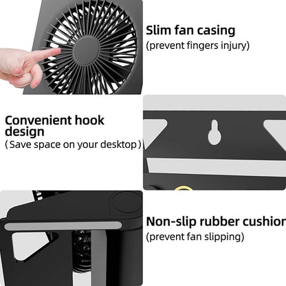 Small Desk Fan,VEMONT USB Table Fan,5000mAh Rechargeable Battery Fan,180°Tilt Folding Personal Portable Fan with Remote Control,Stepless Speed Strong Wind, Silent Hanging Fans for Home Office Desktop