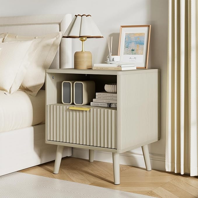LYNSOM Fluted Dresser and Nightstand Sets 3 Piece, 6-Drawers Dresser and 1-Drawer Nightstands Set of 2, Wood Bedroom Furniture Set for Home, Bedroom, Hallway, Beige