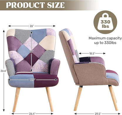 Joysoul Living Room Accent Chair Modern High Back Arm Chair, Houndstooth Pattern Bohemian Style Chairs for Bedroom Waiting Room (Purple Plaid)