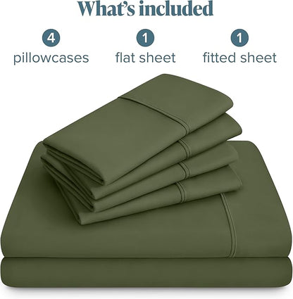 Bare Home Hotel Luxury Queen Sheet Set, Extra Soft - 6 Piece Set - Deep Pockets - Easy Fit - Cooling & Breathable - Wrinkle, Fade, Stain Resistant - Includes 4 Pillowcases (Queen, Cypress)