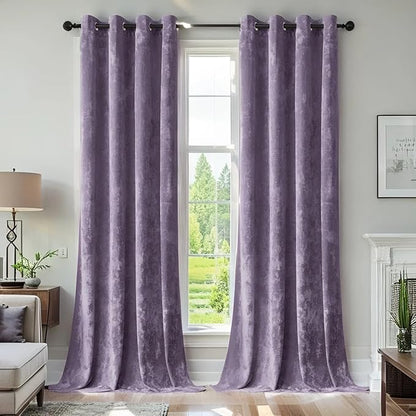 SMILETIME Lilac Purple Crushed Velvet Curtains 52x90 inch Luxurious Thermal Insulated Soundproof Drapes for Living Room Bedroom Office Soft and Durable Light-Filtering Window Treatments, 2 Panels