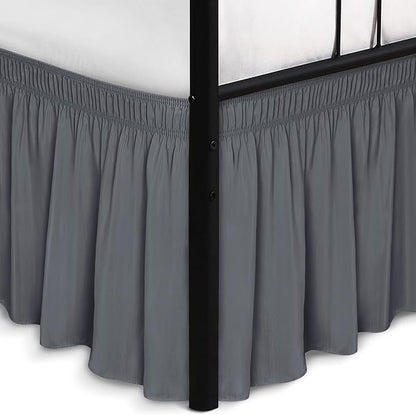 Biscaynebay Wrap Around Bed Skirts with Split Corners for Full Beds 18" Drop, Dark Grey Adjustable Elastic Dust Ruffles Easy Fit Wrinkle Resistant Silky Luxurious Fabric Machine Washable