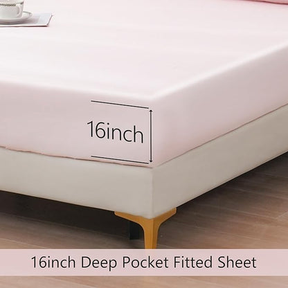 Linen World King Size 400TC Cooling Bed Sheet Set - 100% Organically Grown Viscose Sheets, Silky Soft & Breathable, Deep Pocket Fits Up to 16", 4-Piece Sheets with Pillowcases,Baby Pink