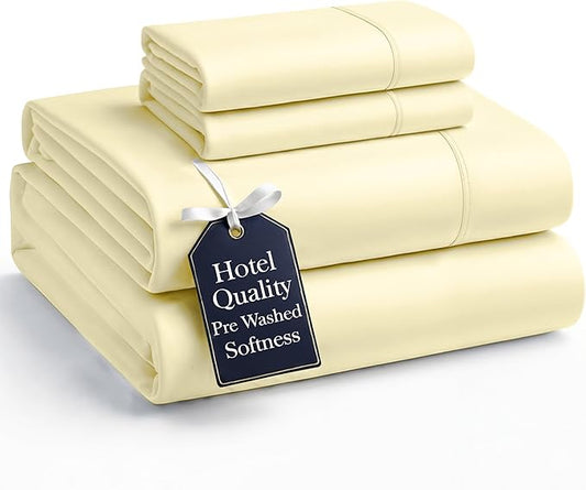 Casa Platino Sheets Full Size Bed Set, Pre-Washed Full Size Sheet, Ultra Soft & Breathable Full Bed Sheets Set, Brushed Microfiber Cooling Sheets, Full Size Sheets Set with Deep Pockets - Vanilla