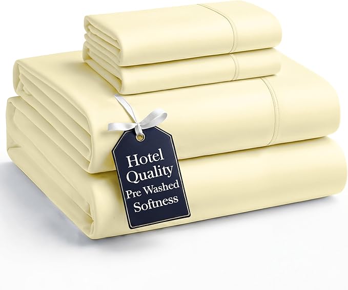 Casa Platino King Bed Sheets Set – 4 Piece Pre-Washed Set, Ultra Soft Microfiber, Breathable Cooling Fabric, Deep Pocket 15” Fitted Sheet, Hotel-Inspired King Bedding Set for Comfort - Vanilla