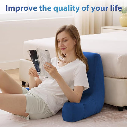 IPYNBAP Reading Pillow with Arms for Adults, Back Pillow for Bed Sitting Up, Shredded Memory Foam Backrest Pillow with Pockets & Removable Washable Cover, Lounging, Watching TV, Reading(20inch Navy)