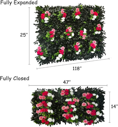 Sumery Expandable Fence Privacy Screen for Balcony Patio Outdoor,Decorative Faux Ivy Fencing Panel,Artificial Hedges (Single Sided Leaves) (2, Branches -Colorful Rose)