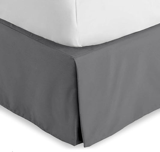 Bare Home Full XL Bed Skirt - 15-Inch Tailored Drop Easy Fit - Bed Skirt for Full Extra Long Beds - Center & Corner Pleats (Full XL, Grey)