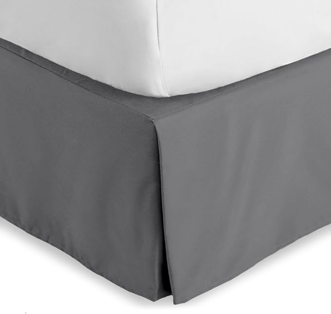 Bare Home Queen Bed Skirt - 15-Inch Tailored Drop Easy Fit - Bed Skirt for Beds - Center & Corner Pleats (Queen, Grey)