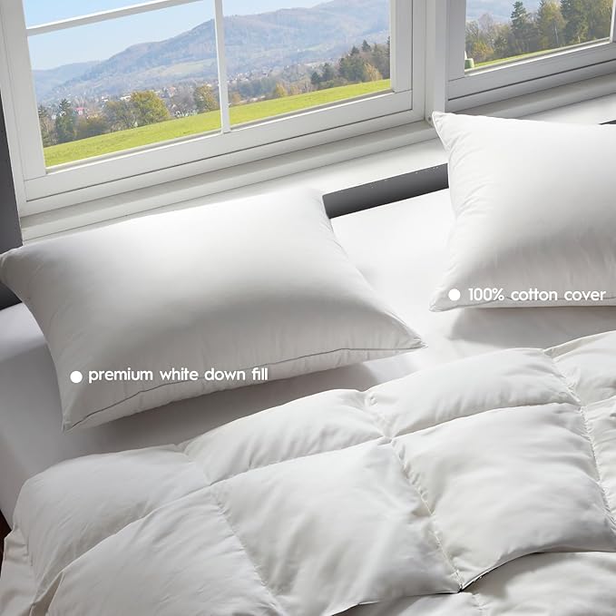 Globon Ultra Soft Down Pillow King Size, All Down Filled Bed Pillow for Sleeping, 100% Cotton Shell 500 Thread Count 700 Fill Power, Soft Hotel Collection Down Feather Pillow 20" x 36" 1 Pack