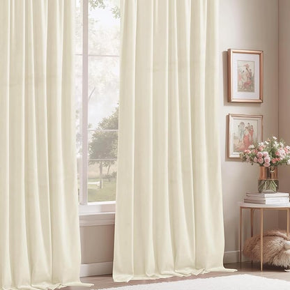 StangH Ivory Velvet Curtains for Window - White Privacy Thermal Drapes, Elegant Decor White Backdrop Curtains 96 inches Long for Dining Room/Apartment/Wedding, Ivory, W52 x L96, 2 Panels
