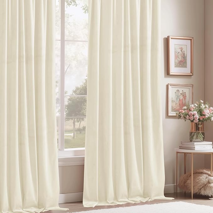 StangH Ivory White Velvet Curtains for Sliding Door Luxury Room Darkening Thermal Curtains for Winter, Rod Pocket Drapes for Living Room/Bedroom Window Decor, W62 x L84, 2 Panels