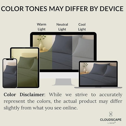 Cloud Scape Linen 100% Egyptian Cotton Sheets Twin Size, 3 Pieces Luxury Bedding Set, 400 Thread Count,Hotel Quality, Silky Soft, Breathable and Durable, Deep Pockets up to 15, Charcoal