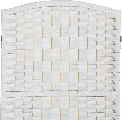 HOMCOM Room Divider, 4 Panel Folding Privacy Screen, 6FT Tall Portable Wicker Weave Partition Wall Divider for Bedroom, Home Office, White