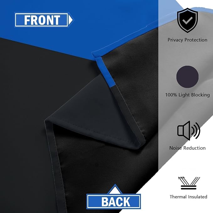 Royal Blue 100% Blackout Curtains for Bedroom 96 inch Long 2 Panels Set Navy Blue Modern Abstract Black Out Curtains Black Grey Insulated Room Darkening Window Drapes for Living Room, 52Wx96L